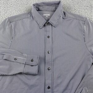 Rhone Shirt Mens Medium Blue Commuter Slim Fit Button Down Striped Performance